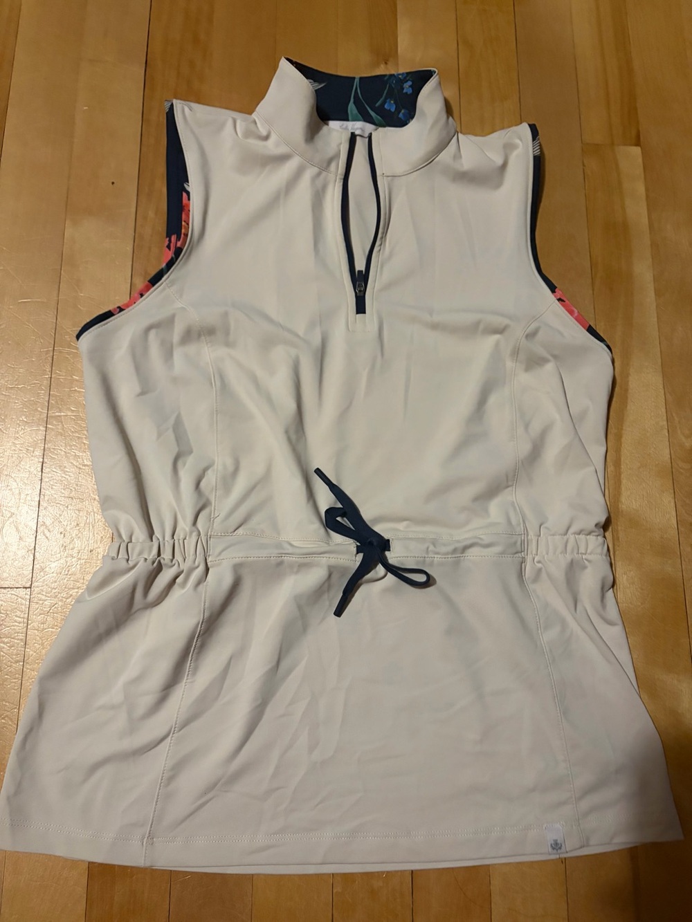 Lady Hagen Cream Sleeveless Golf Polo with Navy Trim